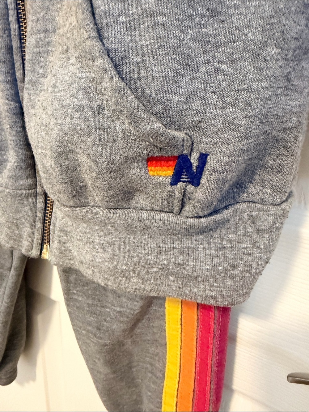 Aviator Nation Kids Gray Sweatshirt & Joggers with Rainbow Stripe Accents - Picture 2 of 9